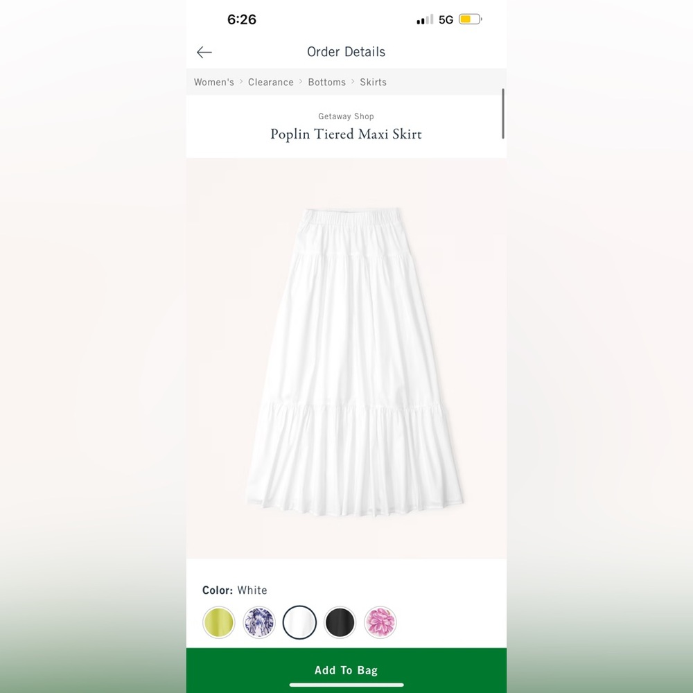 Abercrombie poplin tiered maxi skirt in white
